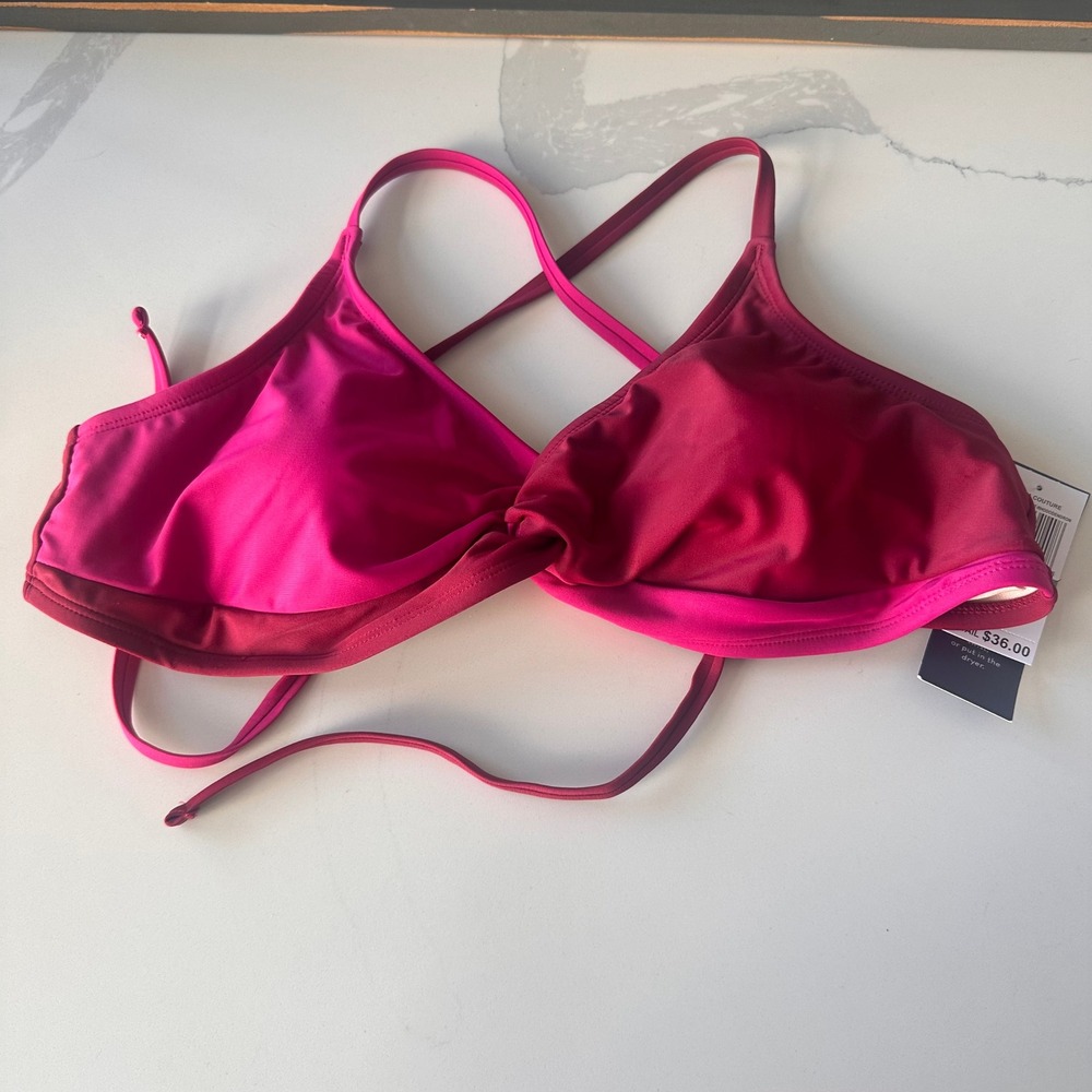 Aqua Couture Pink Burgundy Colorblock Twist Front Bikini Top Large NWT